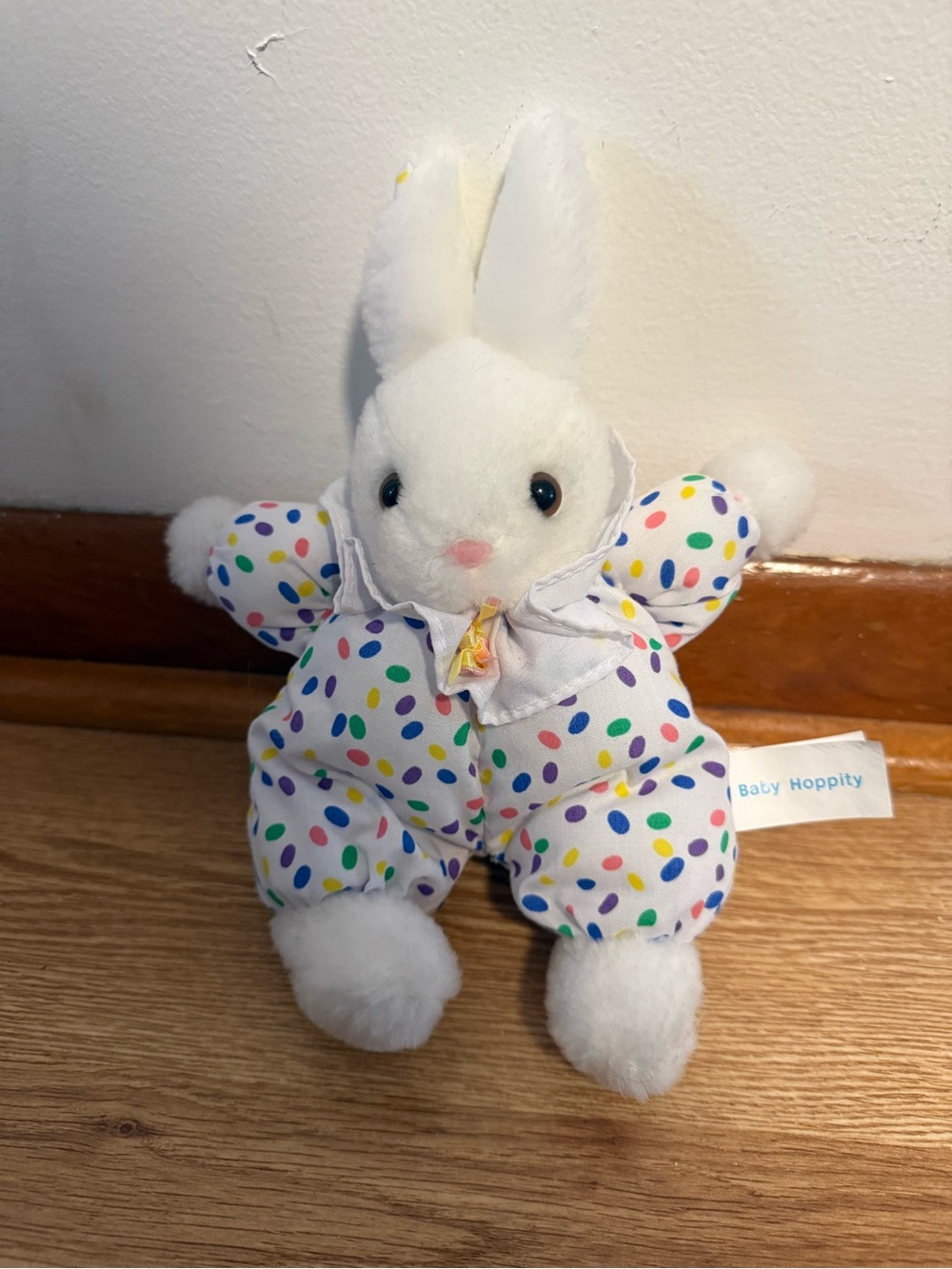 Russ Berrie Bunny Rabbit Baby Hoppity Jellybean dot print Easter stuffed Animal